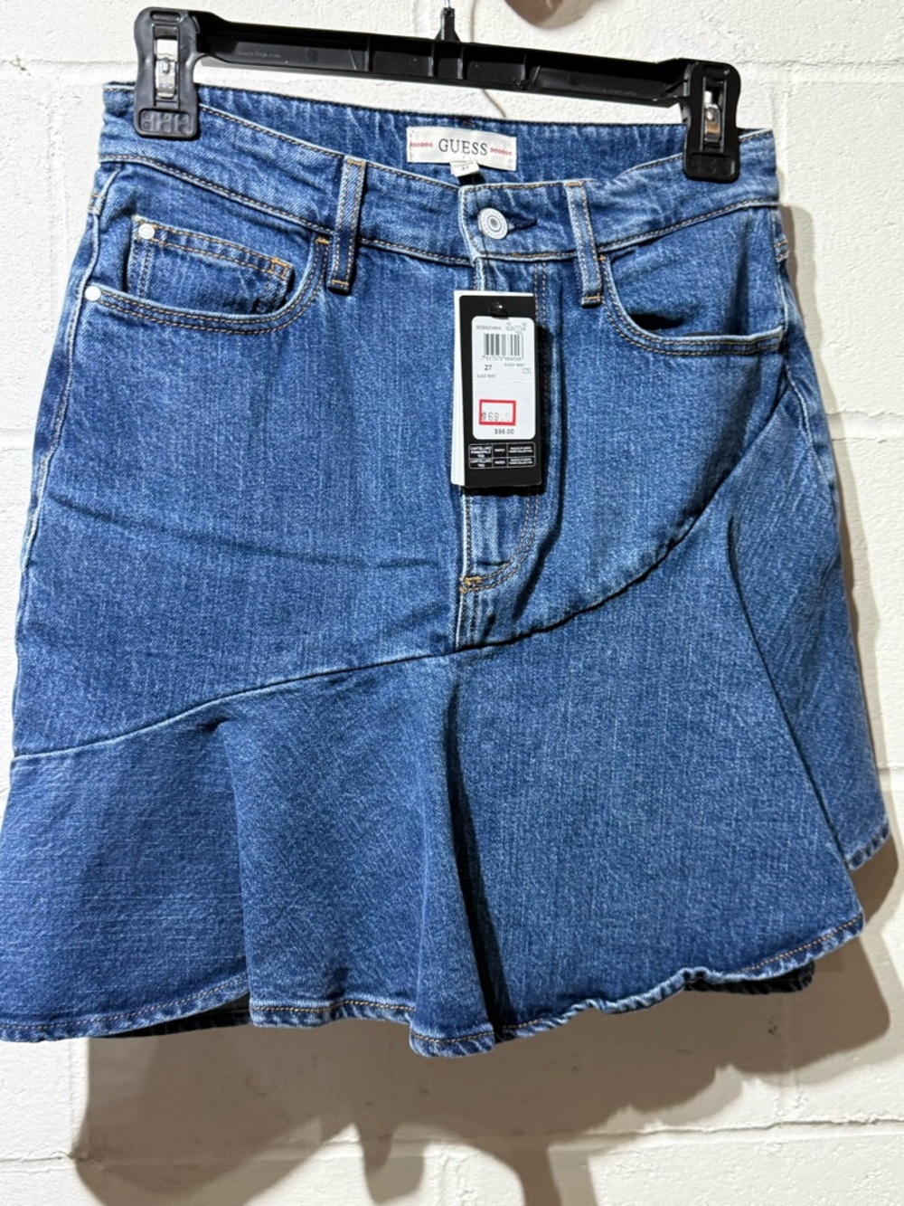 GUESS Blue Denim Ruffle Hem Skirt NWT